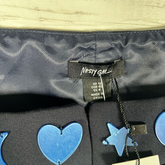 Nasty Gal Mirrored Charm Heart Moon Stars Crop Bralette Navy 8 NWT $107 - Picture 12 of 12